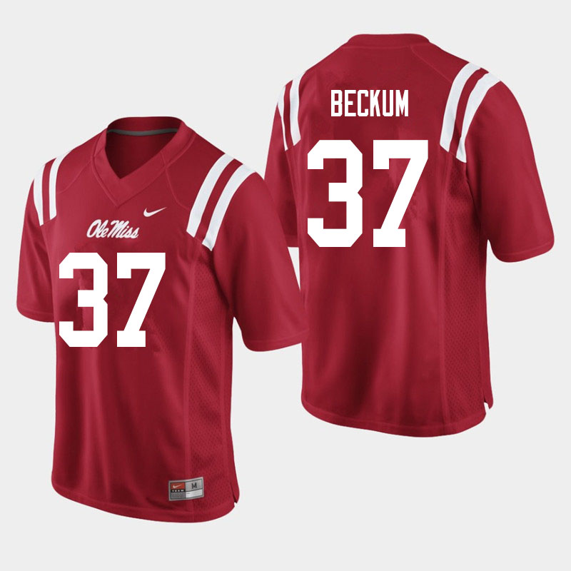 Men #37 David Beckum Ole Miss Rebels College Football Jerseys Sale-Red - Click Image to Close